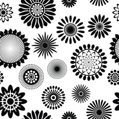 Geometric flowers isolated on white background, seamless pattern, vector design	