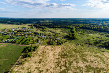 Fototapeta na wymiar Aerial view of flat landscape in countryside