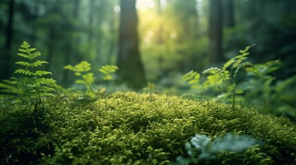 Fototapeta premium A close-up of intricate moss and ferns in a dense forest.
