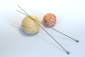 Knitting Concepts. Knitting at home. A skein of yarn for knitting.