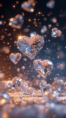 scattered heart shaped diamonds background