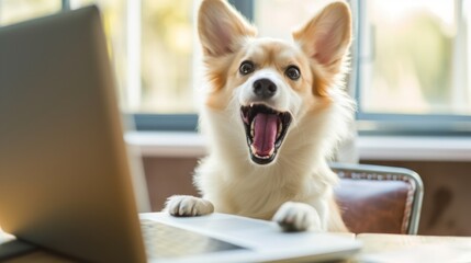 Happy Dog with Laptop