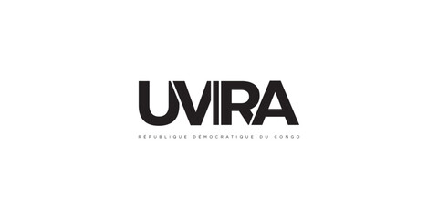 Uvira in the Congo emblem. The design features a geometric style, vector illustration with bold typography in a modern font. The graphic slogan lettering.