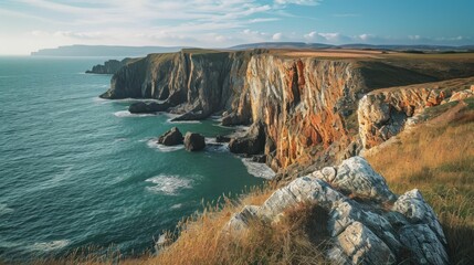 Fototapeta na wymiar A rugged windswept cliff face overlooking the ocean.