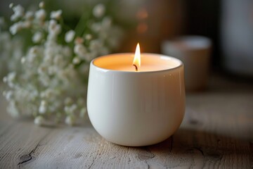 Obraz na płótnie Canvas White soy wax candle with a natural scent. Generative Ai.