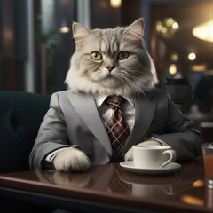 A cat in a business suit symbolizes cunning and resourcefulness in business, generative AI - obrazy, fototapety, plakaty