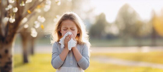 A young girl is suffering from a spring pollen allergy - obrazy, fototapety, plakaty