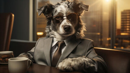 A dog in a business suit symbolizes an honorable and reliable business partner, generative AI