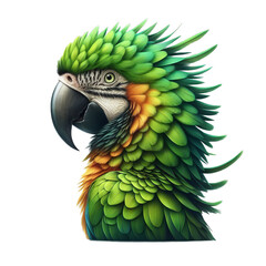 green parrot isolated on white or transparent background, PNG