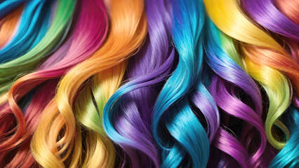 Hair colors palette texture background. Multicolored curls.Tints.Fashion hairstyle.Dyed hair color samples.Generative AI - obrazy, fototapety, plakaty
