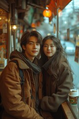 Korean couple in their 20s is having a conversation at a cafe