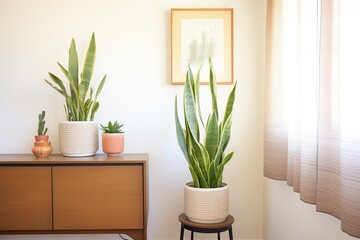 air purifying snake plants in a bedroom corner