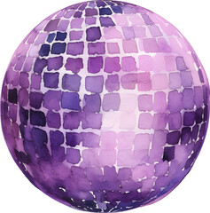 Watercolor purple disco ball Illustration. Colorful party ball. Mirror glass ball. Let s party