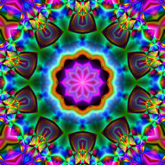 Graphic mandala with repeating elements, kaleidoscope background. Poster design template.