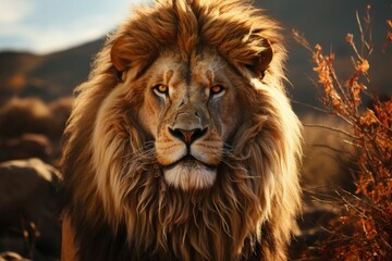 A majestic lion in the African savanna