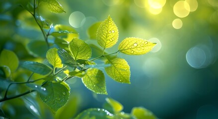 Fototapeta na wymiar green leaf spores bokeh light