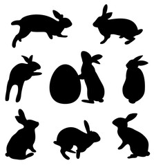 Silhouette rabbit set. Animal flat icon illustration.  Happy Easter holiday concept.