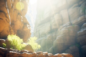 sunlight spotlighting a section of canyon cliff