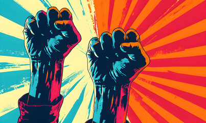 Fists for solidarity and rights. Activists manifest for their interests and freedom.