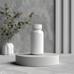 Mock up white medicine bottle template on gray background, AI Generated Images