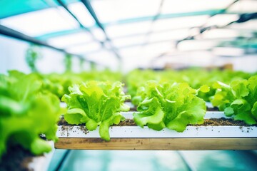 fresh lettuce growing in clear water pipes of a hydroponic farm