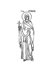 Saint Euphrosyne (name english). Coloring page in Byzantine style on white background
