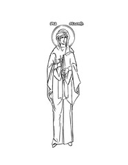 Saint Melania (name english). Coloring page in Byzantine style on white background