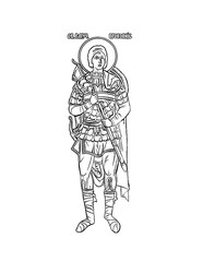 Saint Procopius of Scythopolis (name english). Coloring page in Byzantine style on white background