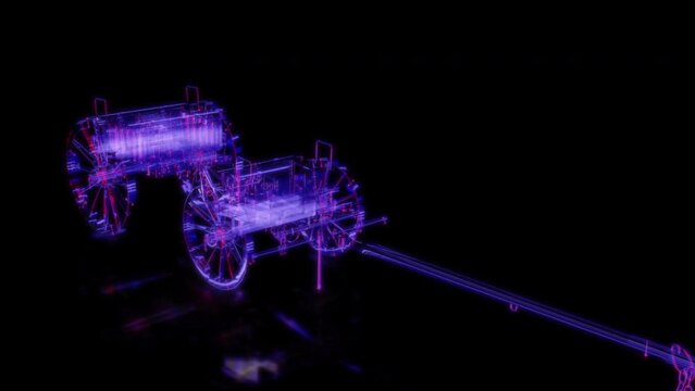 Rendering 3D animation, Prussian Ammunition wagon model on a black background