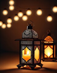 Eid al-Fitr Lamps or Lanterns Hanging in Eid al-Fitr Celebration Eve for Eid Al-fitr Background