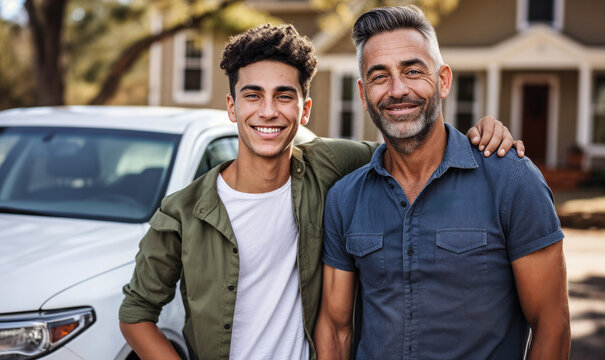 New Wheels, New Chapter: Father and Son in Front of First Car
