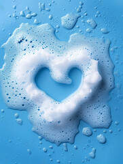 Photography of White Soap or Bubble Bath Foam in a Heart Shape Set Against a Blue Background