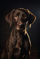 Dog portrait of german wirehaired pointer puppy on studio background