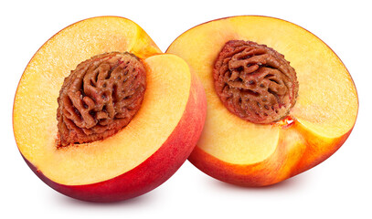 Ripe peach fruit slice isolated