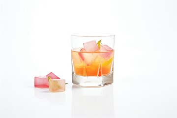 cosmopolitan cocktail with ice cubes on a white background