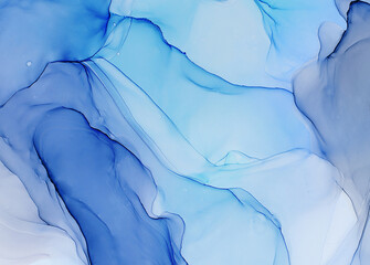 Naklejka premium Abstract alcohol ink painting texture in blue azure tones