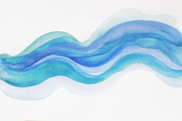 Abstract wave hand painted watercolor blue azure toned background