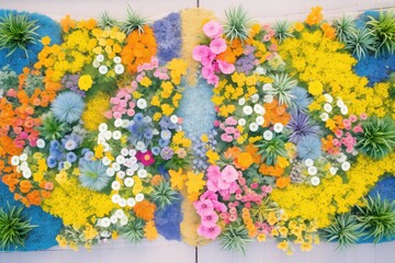 vivid flower bed view from above, forming a natural palette