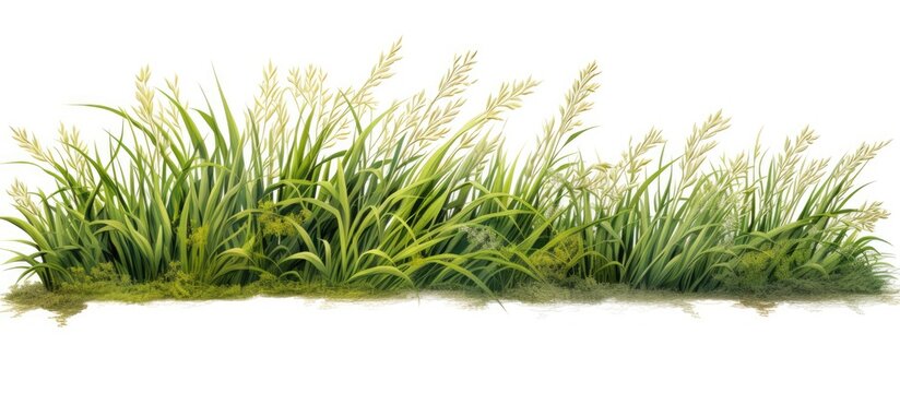 The realistic grass silhouettes from nature on a white background give the impression of a lush and thriving landscape, adding depth and vibrancy to the scene.