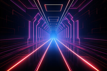Futuristic Neon Tunnel with Blue and Pink Laser Glow