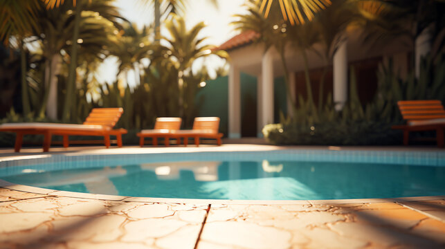 Mediterranean summer pool. AI generated image.