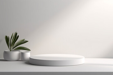 3D White Podium Background with Natural Light and Shadow for Product Promotion and Display