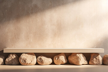 Abstract Minimalist Modern Concrete Stone Podium with Light and Shadow