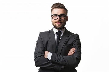 portrait of businessman arm crossed on white isolated background