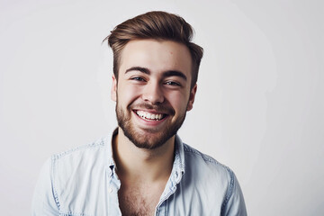 happy young man posing on white isolated background