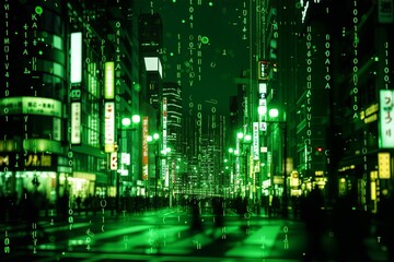 日本の都市とネットワークのイメージ（テクノロジー・データ通信・スマートシティ・ビッグデータ）