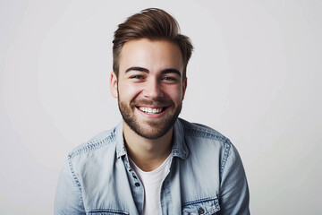 happy young man posing on white isolated background