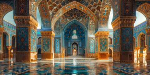 A Blue Mosque with a Blue Carpet: A Stunning Sight for the Month of Ramadan Generative AI