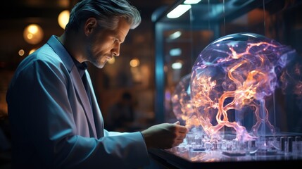 neurology Specialist doctor studying brain test in modern laboratory 