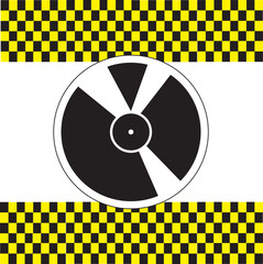 vinyl records and sound symbols, taxi frames, musical instruments, logos